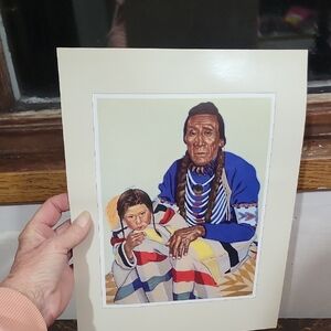 Native American Art Print with Blue and Cream Accents